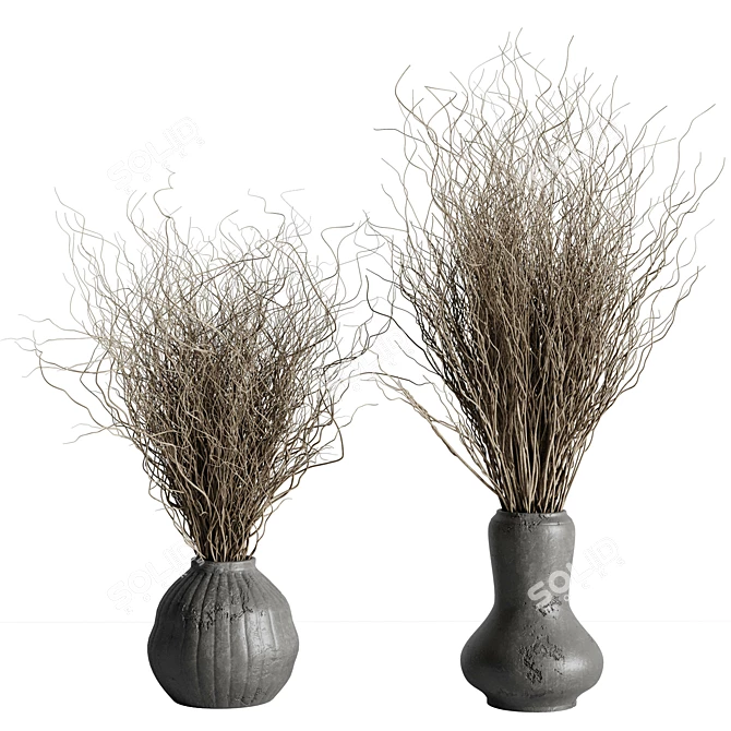 Concrete Vase Bouquet with Dried Branches 3D model image 1