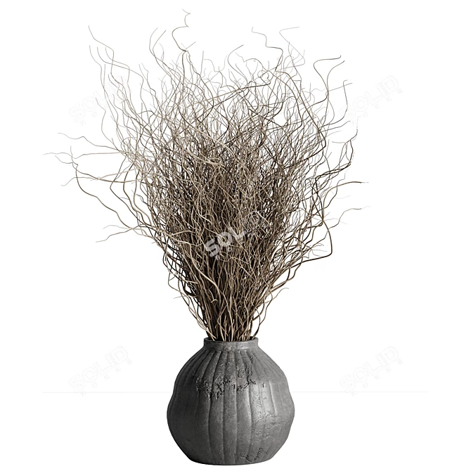 Concrete Vase Bouquet with Dried Branches 3D model image 2