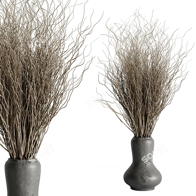 Concrete Vase Bouquet with Dried Branches 3D model image 3