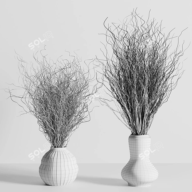 Concrete Vase Bouquet with Dried Branches 3D model image 4