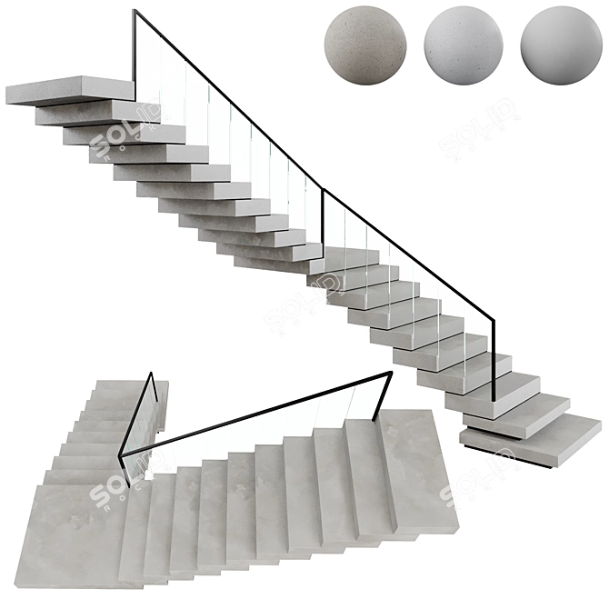 Modern Design Stairs V07 Kit 3D model image 1