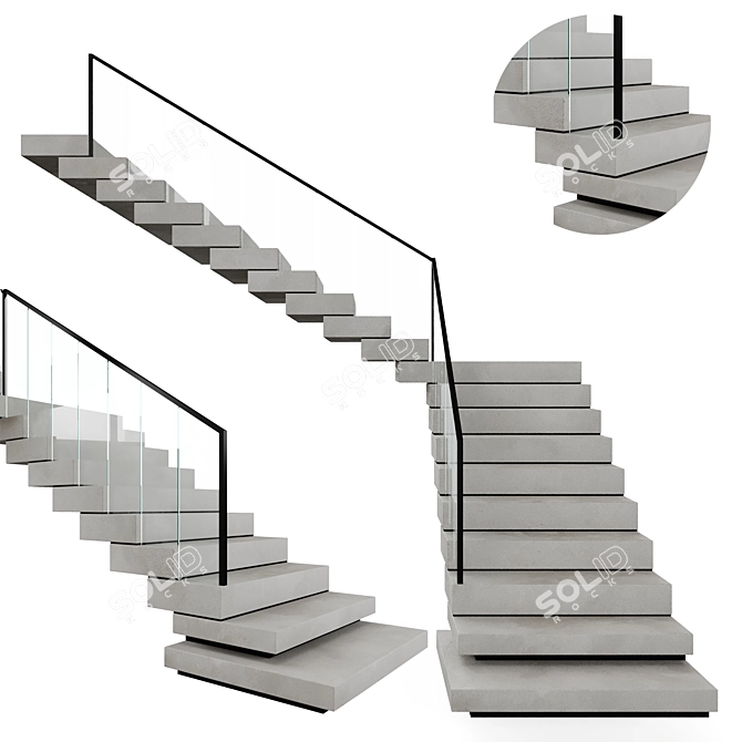 Modern Design Stairs V07 Kit 3D model image 2