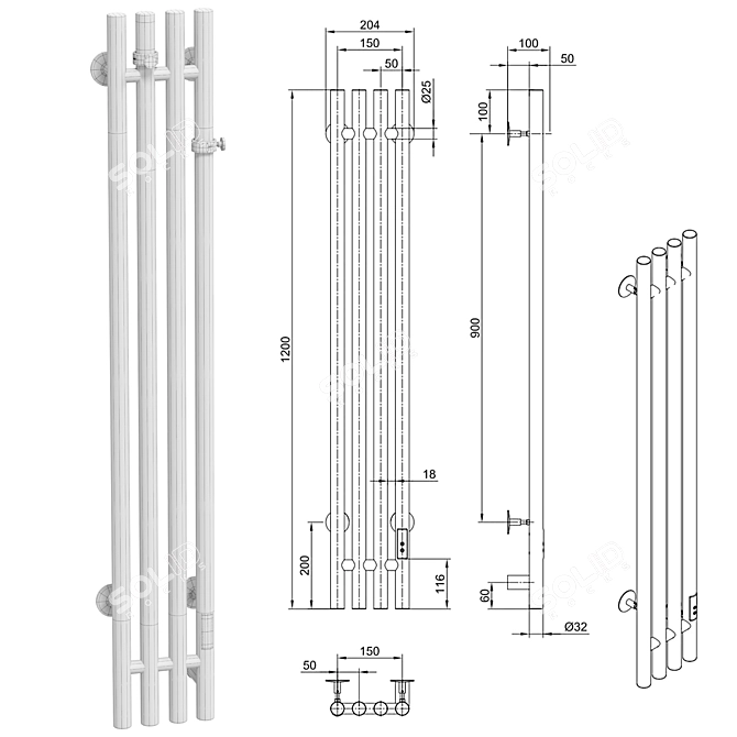 Electric Towel Warmer Penelope 3D model image 2