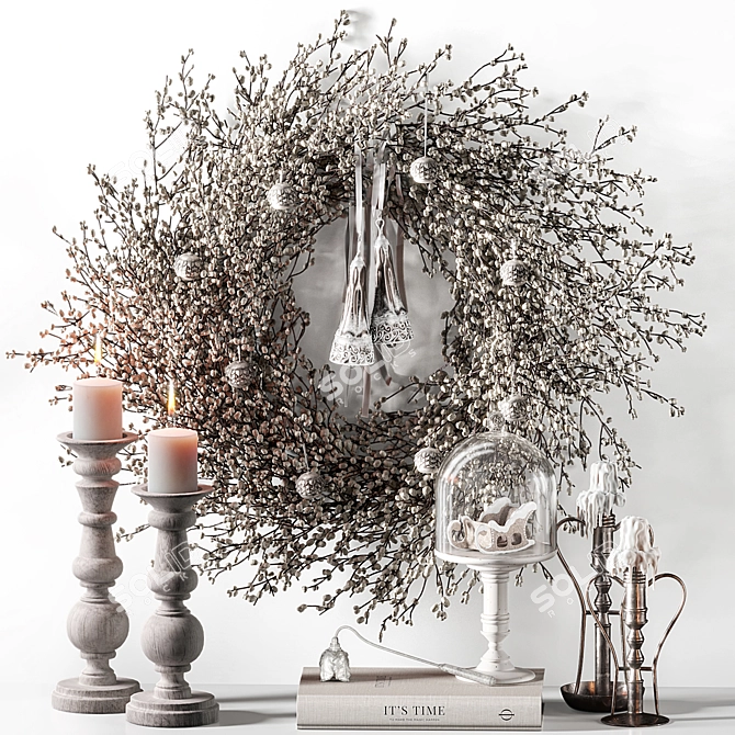 Vintage Christmas Willow Wreath Set 3D model image 1