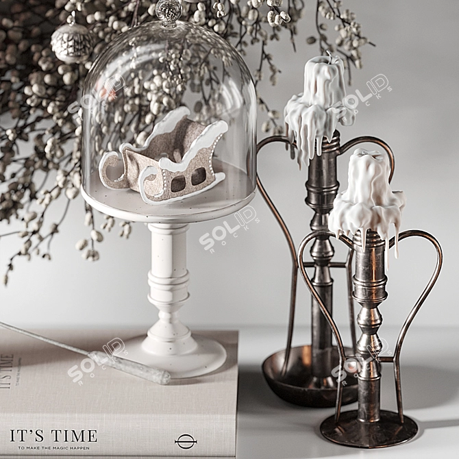 Vintage Christmas Willow Wreath Set 3D model image 2