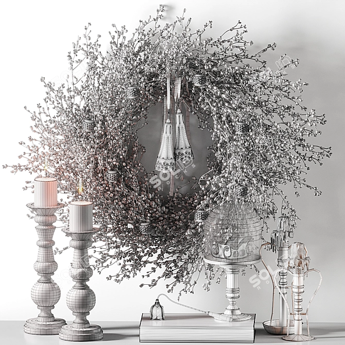 Vintage Christmas Willow Wreath Set 3D model image 5