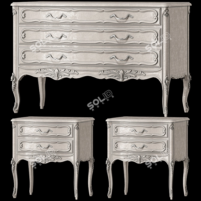Provencal Nightstand & Dresser Set 3D model image 1
