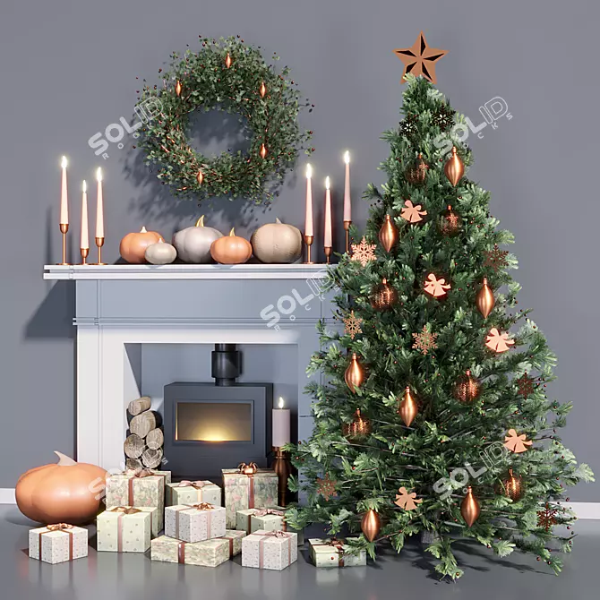 Festive Tree & Decor Set 3D model image 1