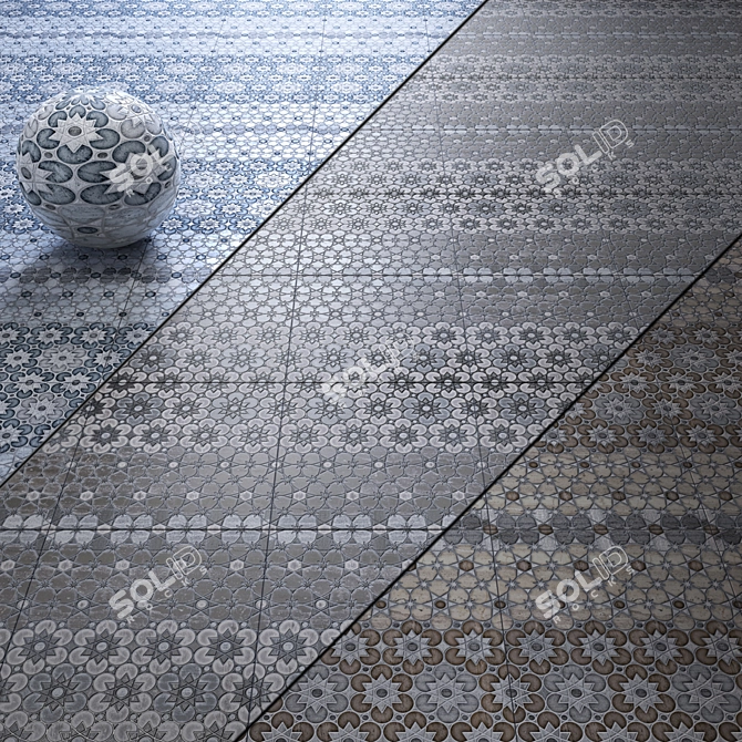 Ceramic Geometric Patterned Tiles Set 3D model image 1