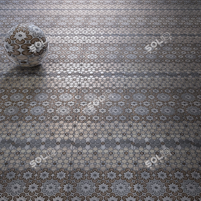 Ceramic Geometric Patterned Tiles Set 3D model image 4