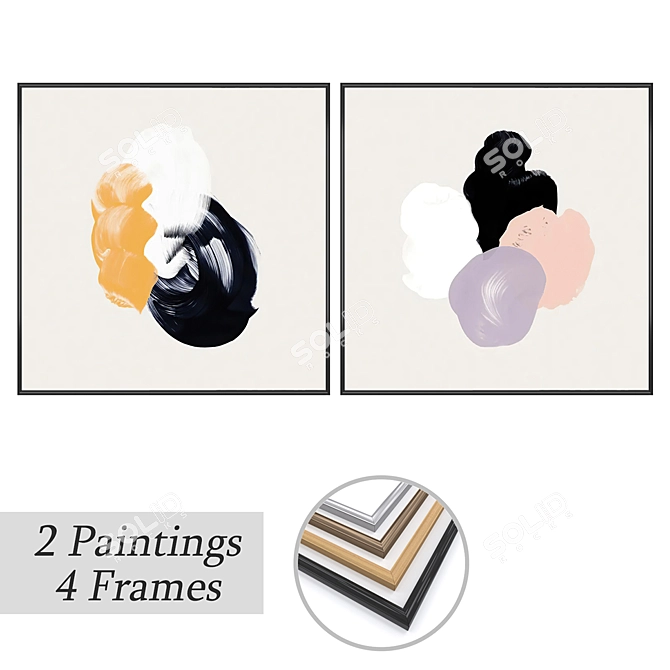 Modern Art Set with Frames 3D model image 1