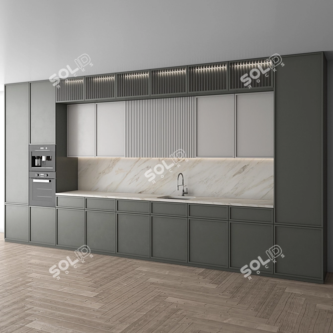 Modern Kitchen Set with Appliances 3D model image 2