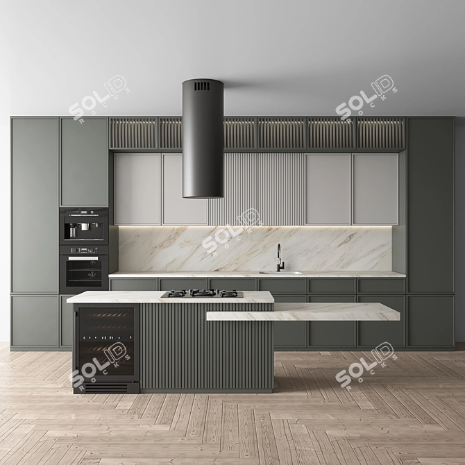 Modern Kitchen Set with Appliances 3D model image 3