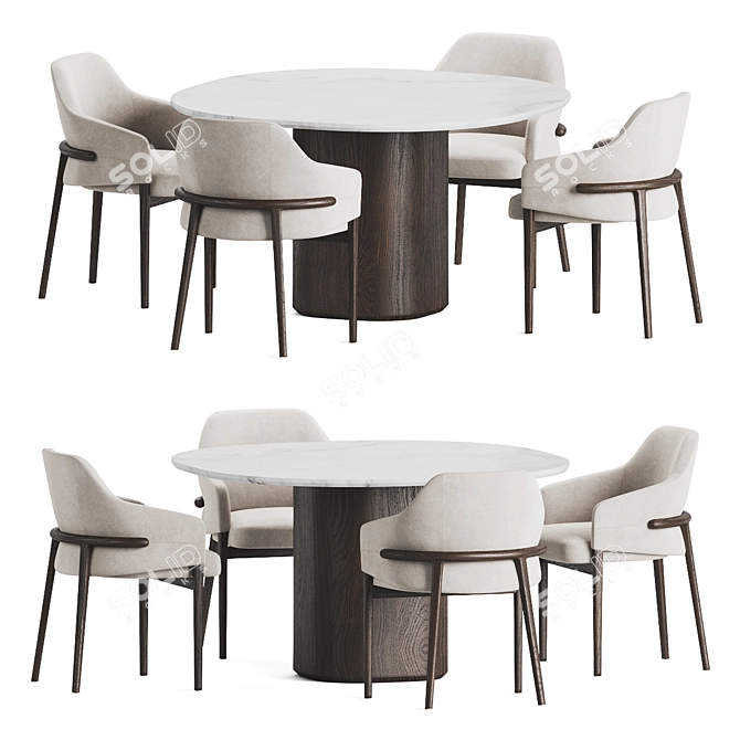 Elegant Velvet Dining Set 08 3D model image 1