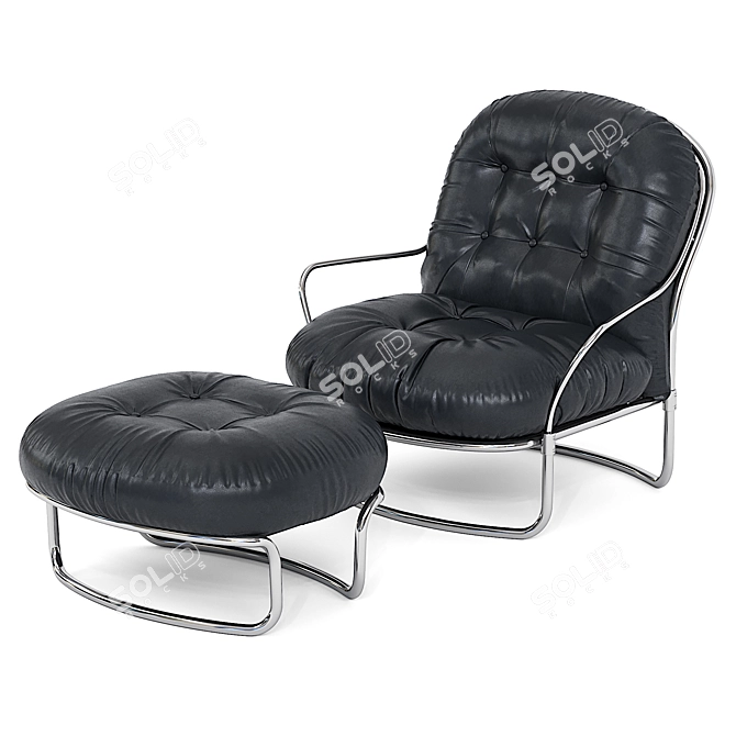 Designer Leather Lounge Chair Set 3D model image 2