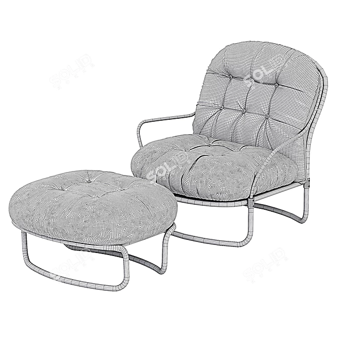 Designer Leather Lounge Chair Set 3D model image 5