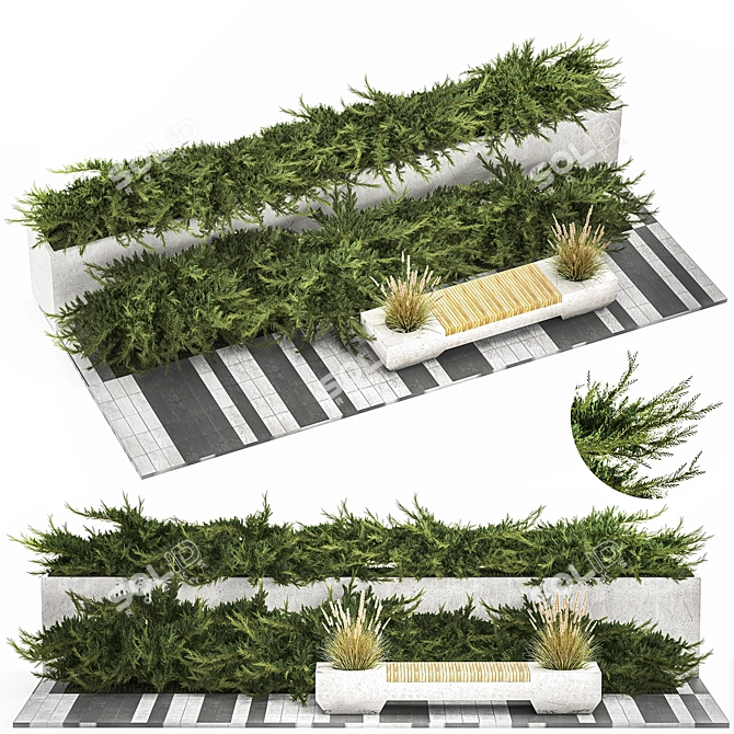 Urban Greenery Set with Concrete Bench 3D model image 1