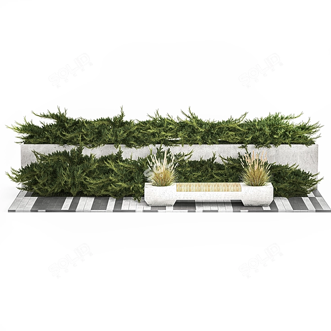 Urban Greenery Set with Concrete Bench 3D model image 2