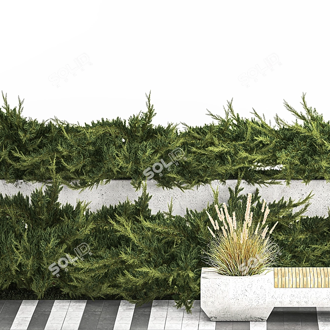 Urban Greenery Set with Concrete Bench 3D model image 4