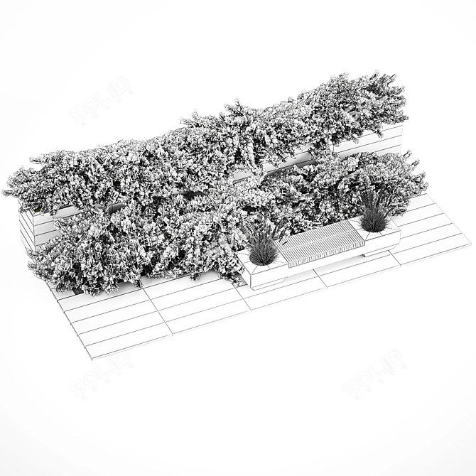 Urban Greenery Set with Concrete Bench 3D model image 7