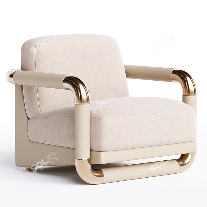 Mid-Century Modern White Velvet Armchair 3D model image 1