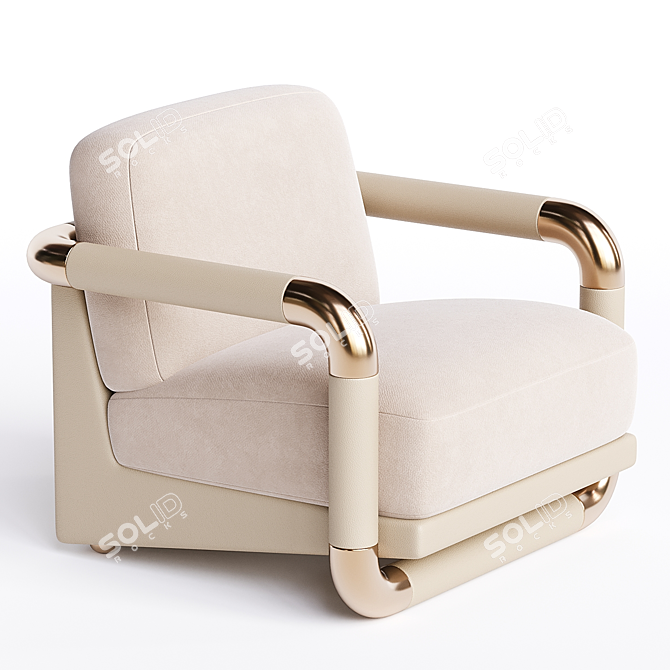 Mid-Century Modern White Velvet Armchair 3D model image 2