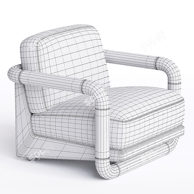 Mid-Century Modern White Velvet Armchair 3D model image 3