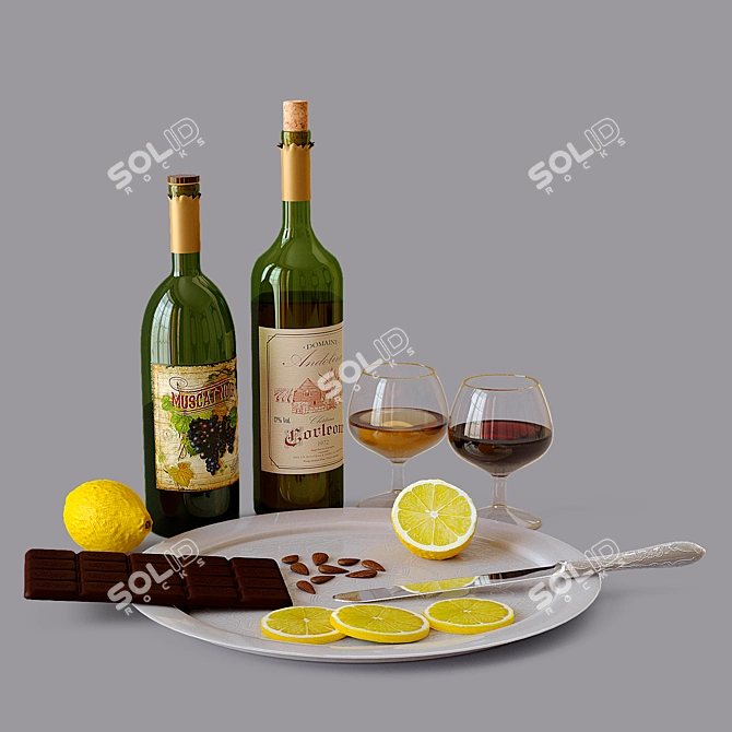 Wine Lemon Decor Set 3D 3D model image 2