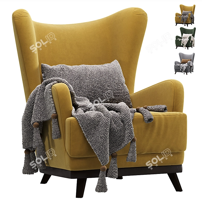 Luxury Oxford Velvet Armchair Yellow 3D model image 1