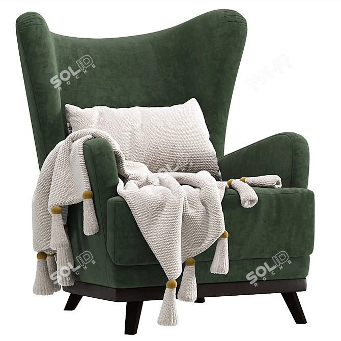 Luxury Oxford Velvet Armchair Yellow 3D model image 3