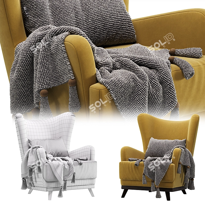 Luxury Oxford Velvet Armchair Yellow 3D model image 7