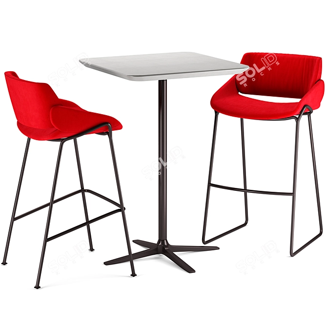 Modern Barstool Set with Tables 3D model image 2