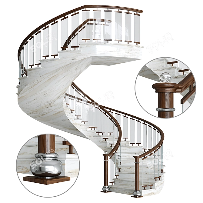 Modern Metal Glass Spiral Staircase 3D model image 1