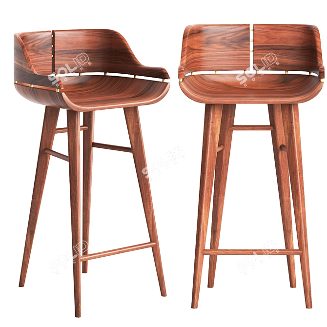 Solid Walnut Kurf Stool 3D model image 1