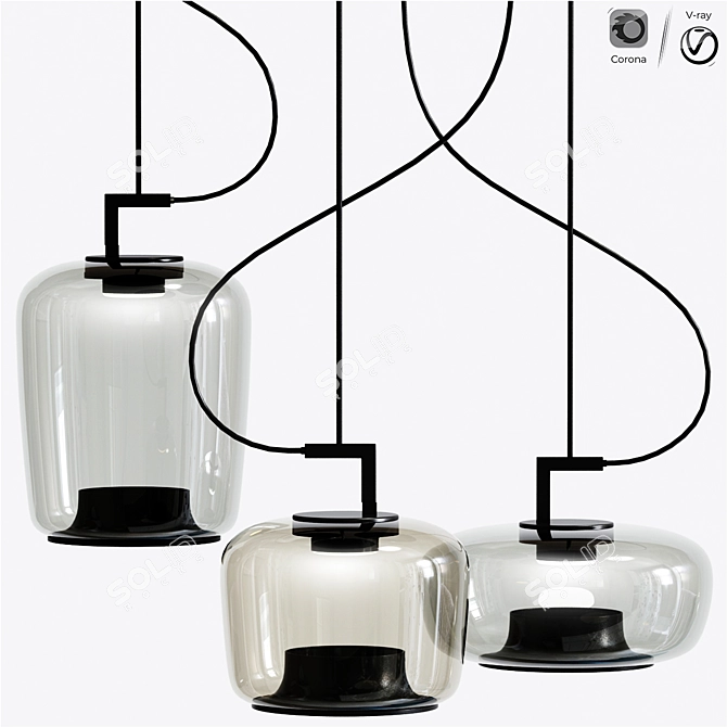 Glass Pendant Lamp Duo. Lighting. 3D model image 1