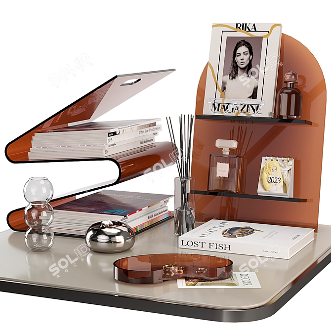 Modern Acrylic Desktop Shelf Set 3D model image 1