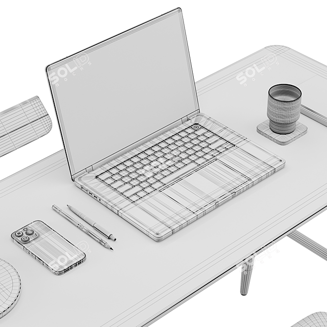 Modern Work Station Set 3D model image 7