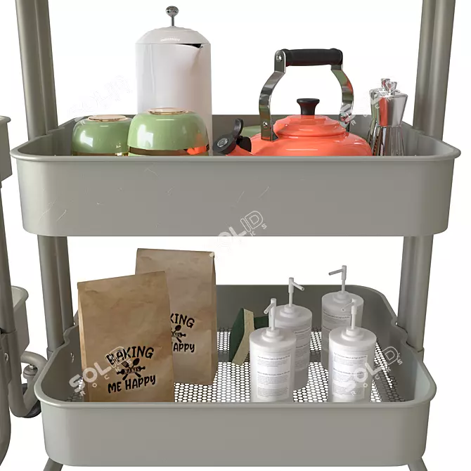 Sleek Design Kitchen Utility Cart 3D model image 3