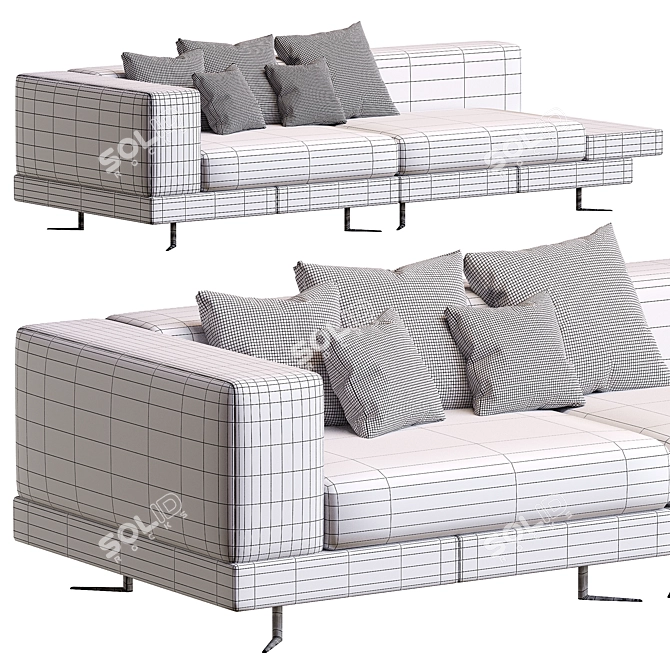 Elegant White Saddle-Hide Ottoman 3D model image 5