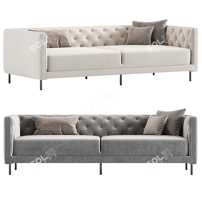 Luxurious Savile Leather Tufted Sofa 3D model image 2