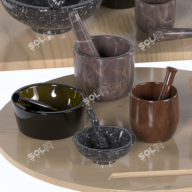 Stone Mortar & Pestle Set 3D model image 3