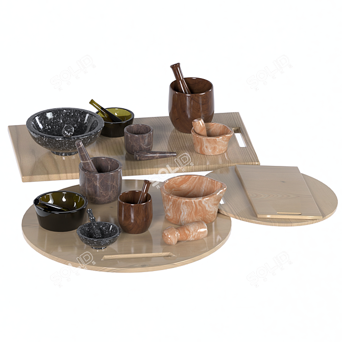 Stone Mortar & Pestle Set 3D model image 6