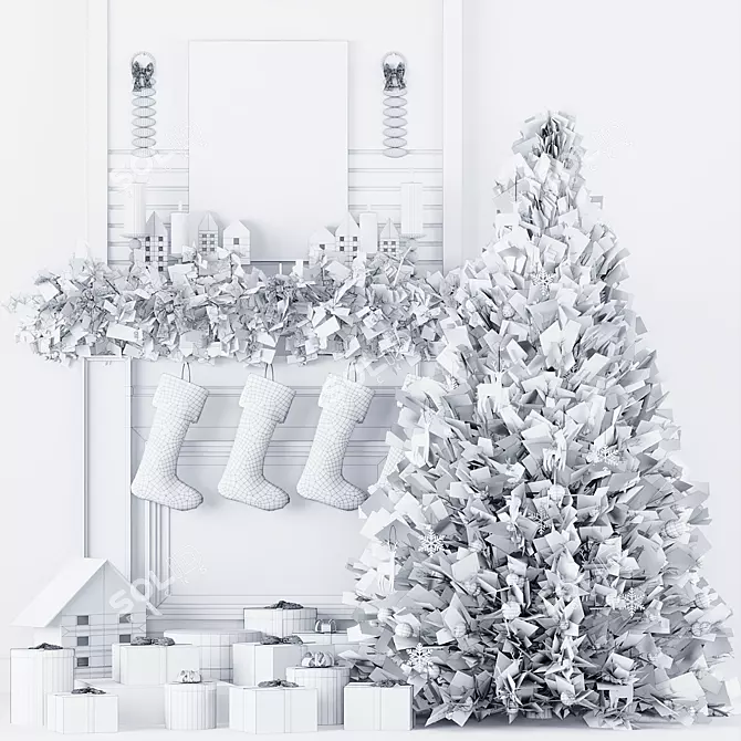 Festive Christmas Tree Decor Set 3D model image 4