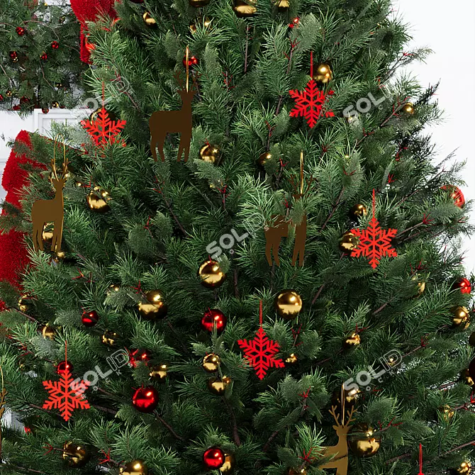 Festive Christmas Tree Decor Set 3D model image 5