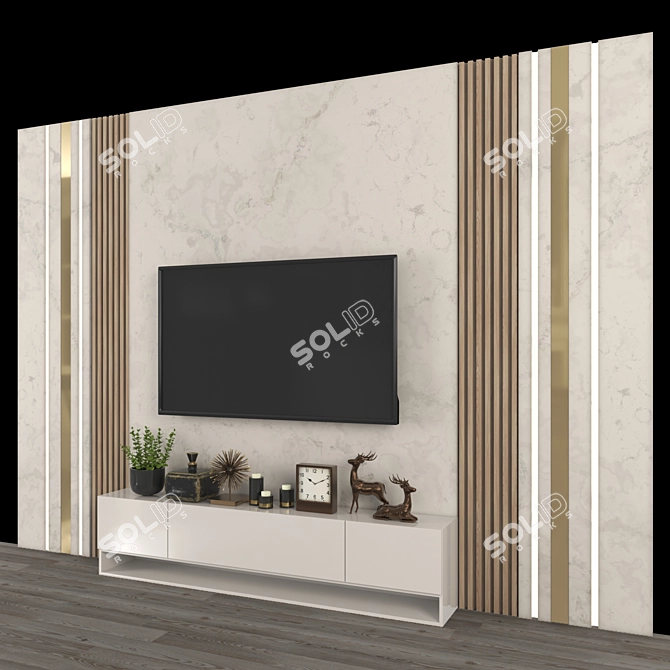  65" TV Wall Set, Vray-Compatible 3D model image 2