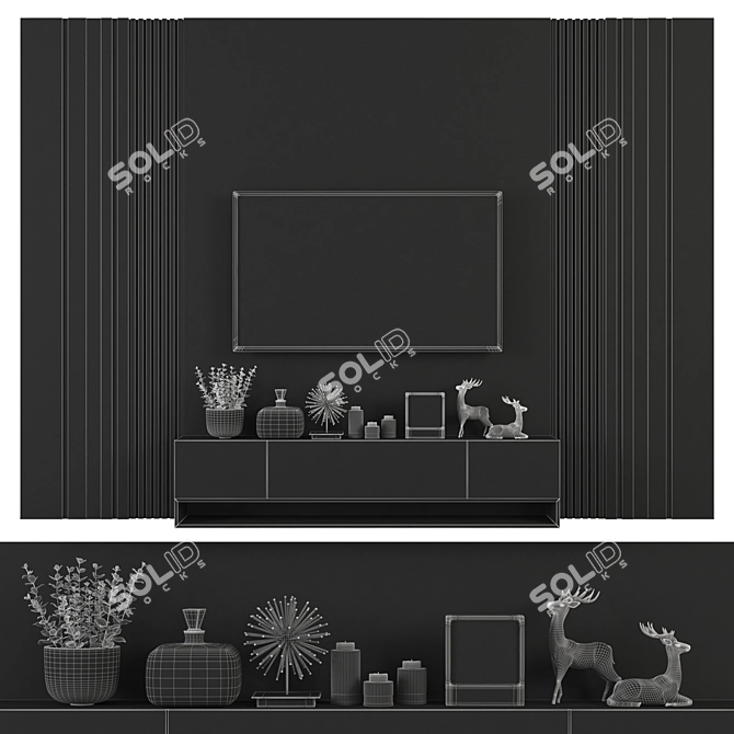  65" TV Wall Set, Vray-Compatible 3D model image 3