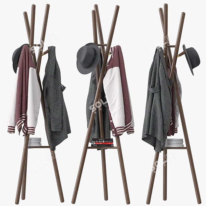 Sleek Wooden Coat Rack Stand 3D model image 1