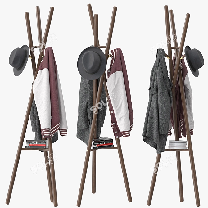 Sleek Wooden Coat Rack Stand 3D model image 2