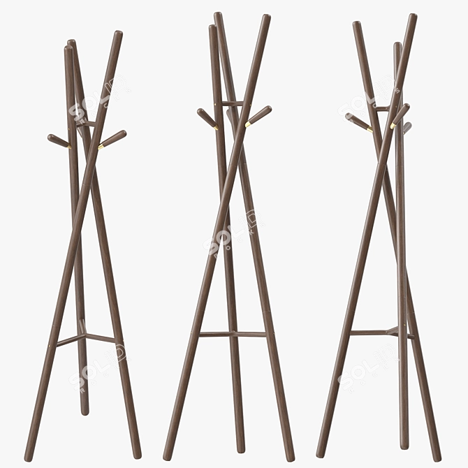 Sleek Wooden Coat Rack Stand 3D model image 3