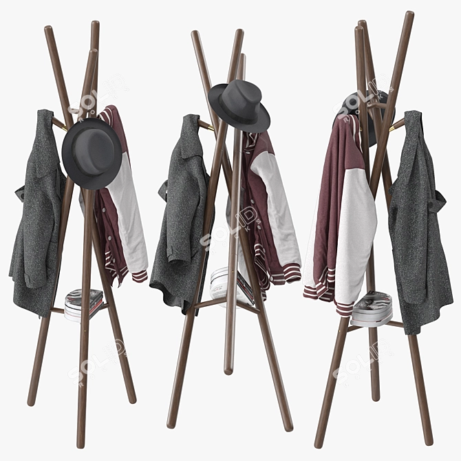 Sleek Wooden Coat Rack Stand 3D model image 4